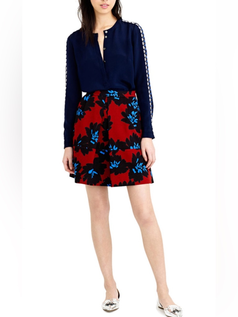 J. Crew Firework Floral Pleated A-line Skirt Size 2 Business Casual Preppy NWT